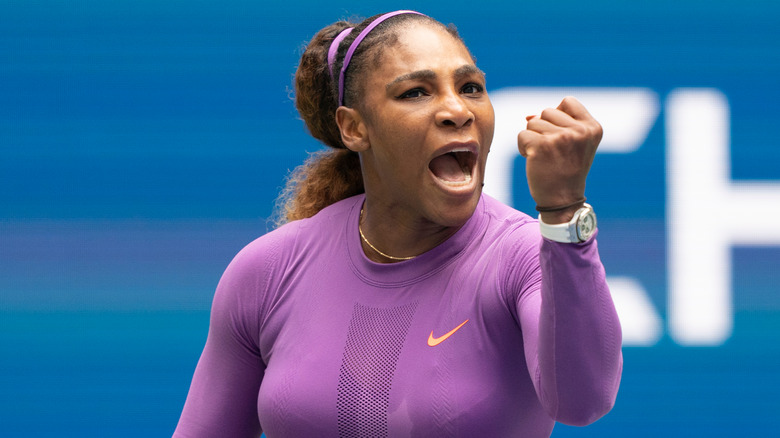 Serena Williams yells on the court in 2019