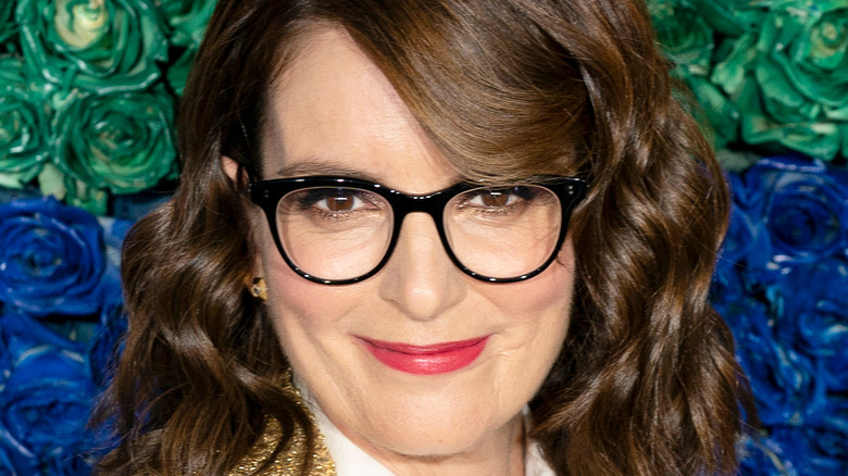 Tina Fey smirks on red carpet in glasses