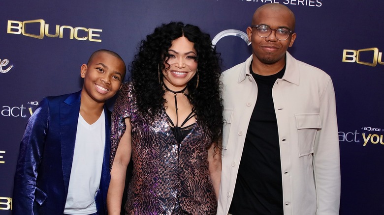 Tisha Campbell poses with sons