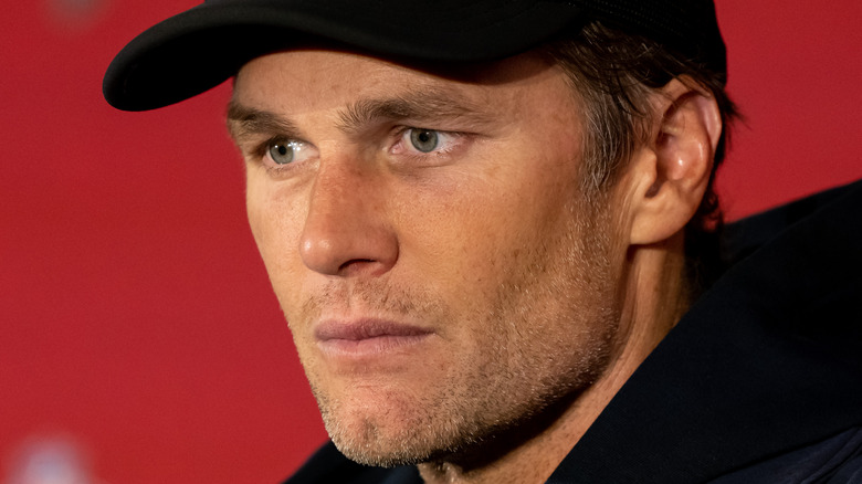 Tom Brady speaking at a press interview