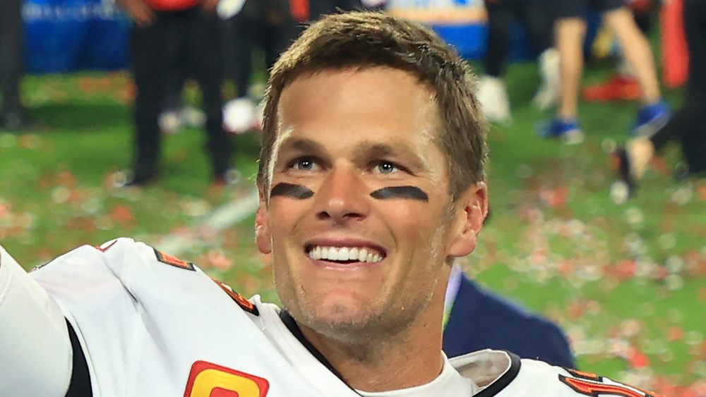 Tom Brady celebrating his Super Bowl victory