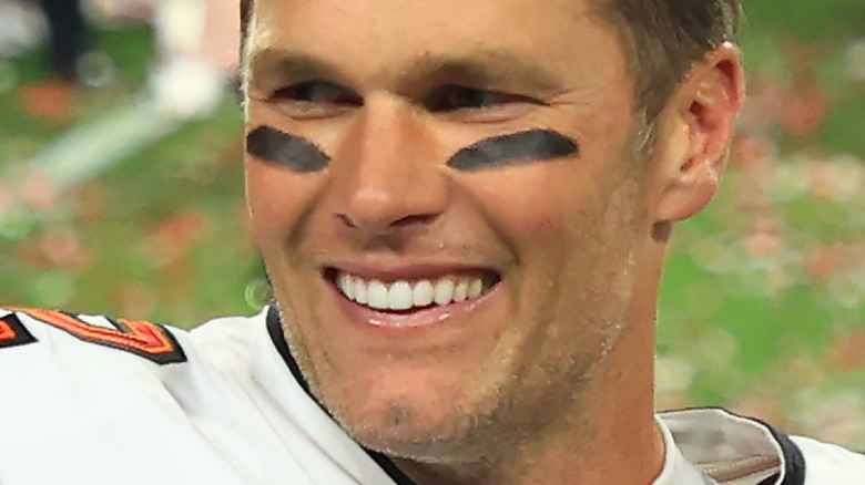 Tom Brady celebrating Tampa Bay Buccaneers win over Kansas City Chiefs Super Bowl LV 