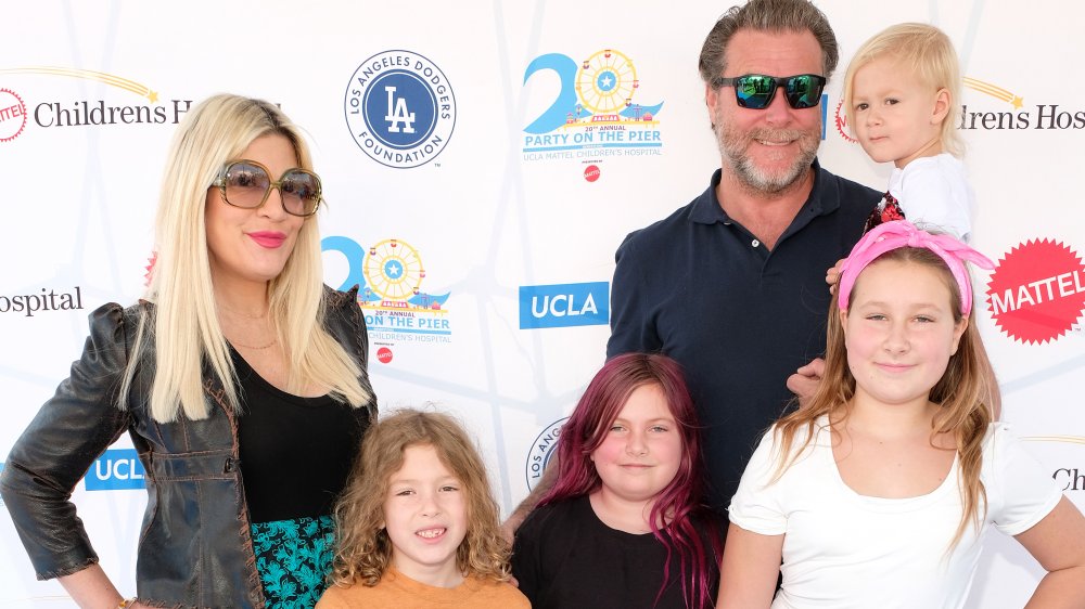 (L-R) Tori Spelling, Finn Davey McDermott, Hattie Margaret McDermott, Dean McDermott, Stella Doreen McDermott and Beau Dean McDermott attend UCLA Mattel Children's Hospital's 20th Annual "Party on the Pier"