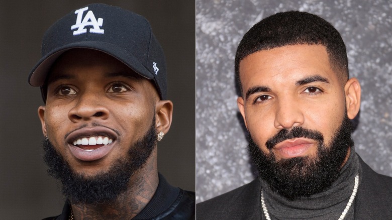 Tory Lanez and Drake wearing black