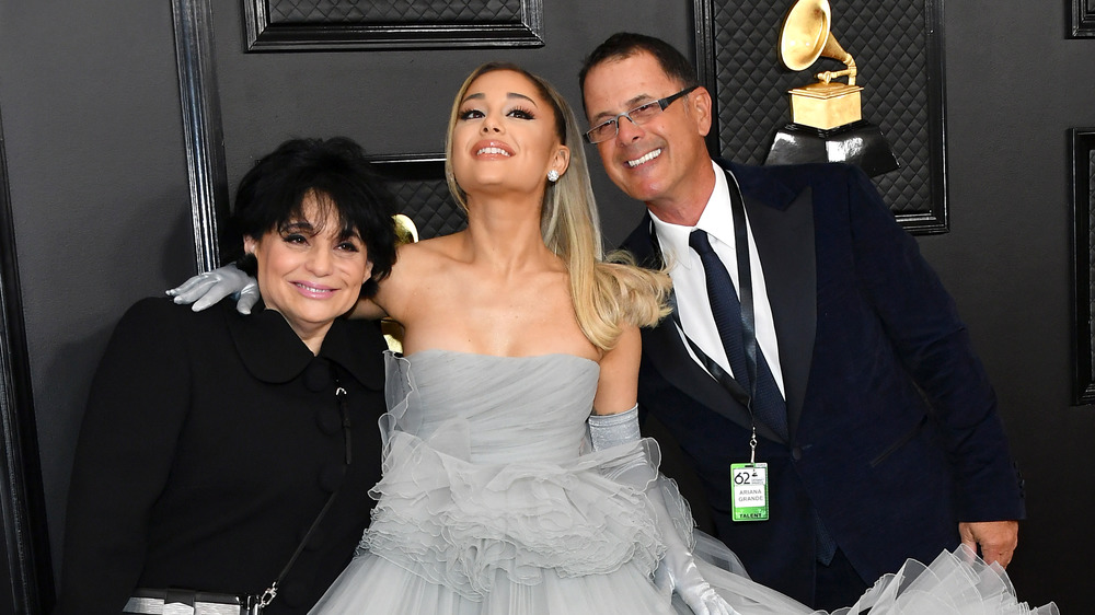 Ariana Grande with her parents, Joan Grande and Edward Butera,at the 2020 Grammys