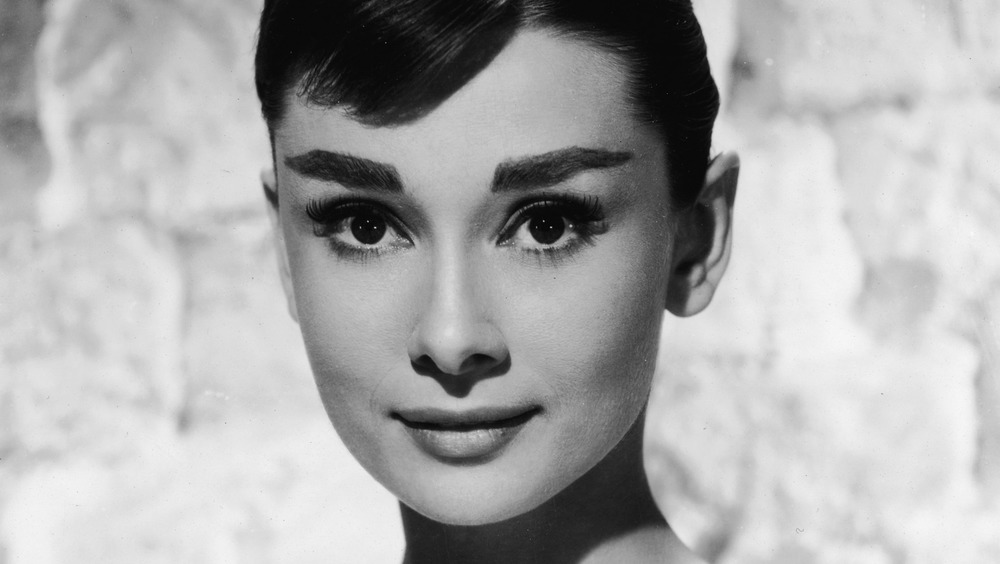 Black and white portrait of Audrey Hepburn