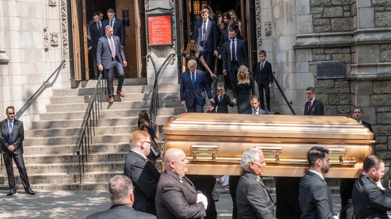People leaving the church after Ivana Trump's funeral
