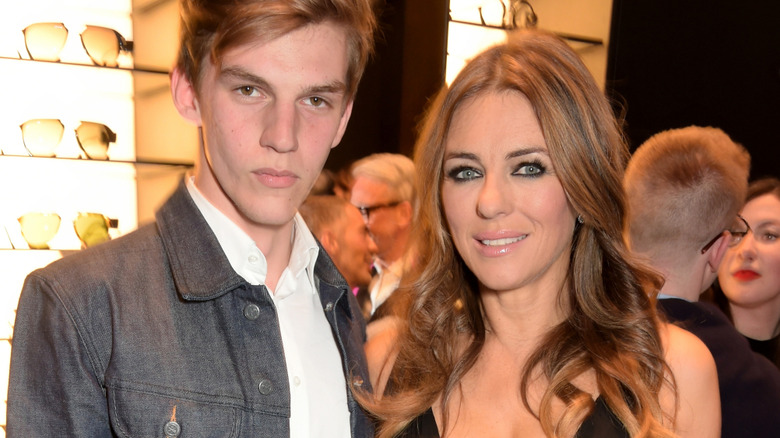 Elizabeth Hurley, Miles Hurley posing