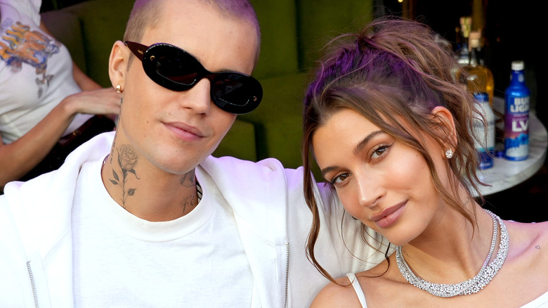 Justin Bieber and Hailey Bieber smiling