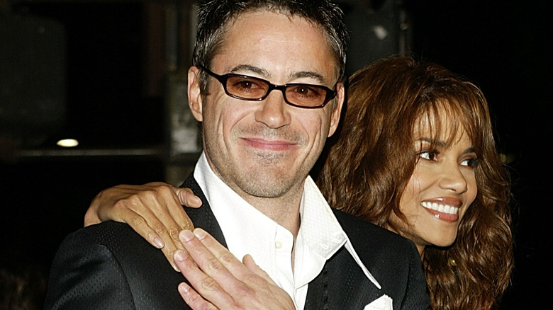 Halle Berry wiith Robert Downey Jr. both smiling