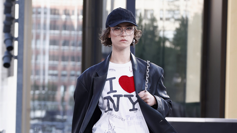 Ella Emhoff walks in I heart NY T-shirt