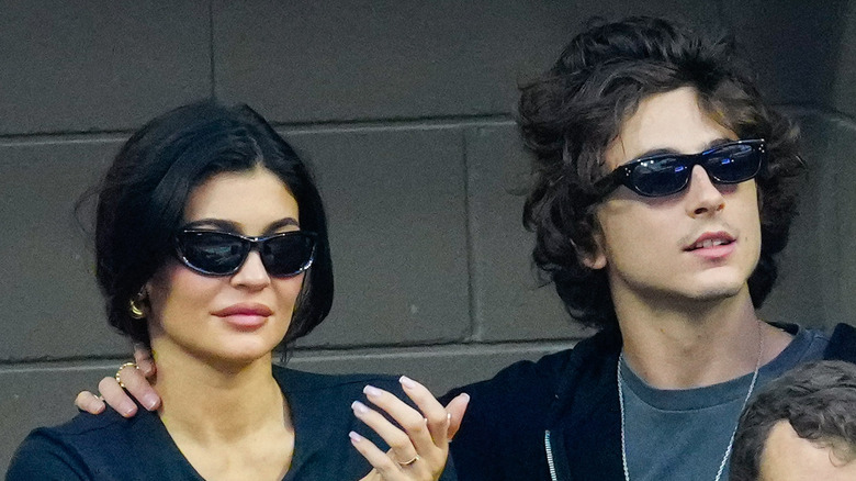 Kylie Jenner and Timothee Chalamet with sunglasses