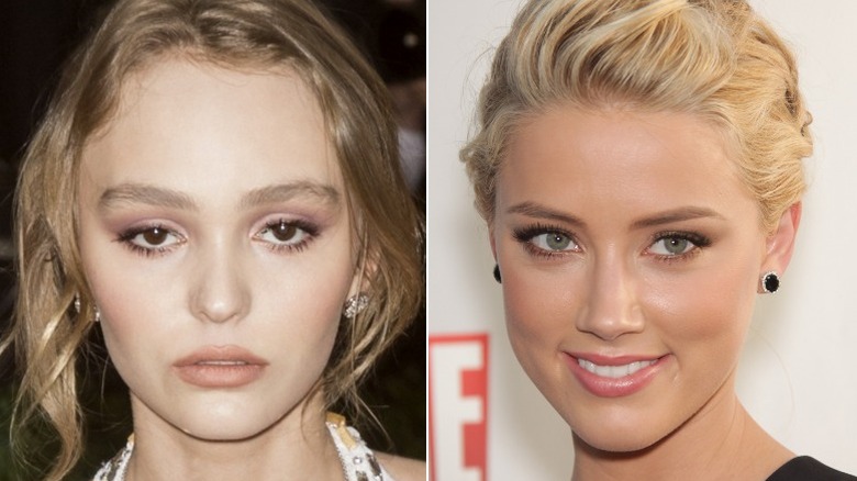 Lily-Rose Depp scowling: Left, Amber Heard smiling: Right