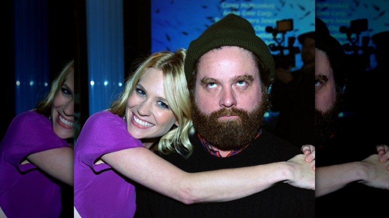 January Jones and Zach Galifianakis pose in 2009
