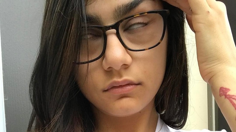 Mia Khalifa glasses exasperated