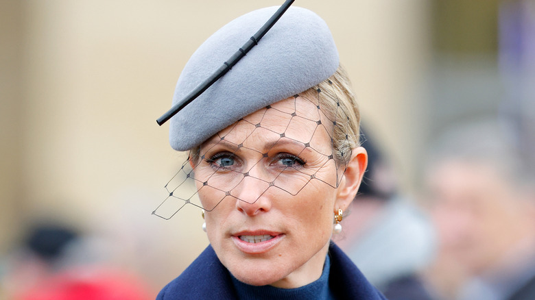 Zara Tindall wearing a gray hat