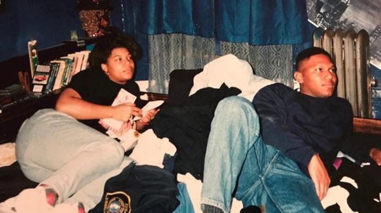 Queen Latifah and her brother smiling