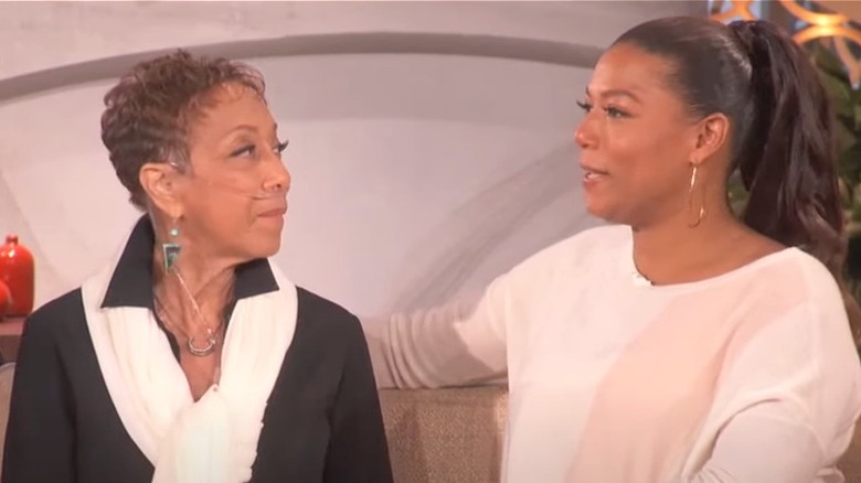 Queen Latifah and her mom talking, emotionally