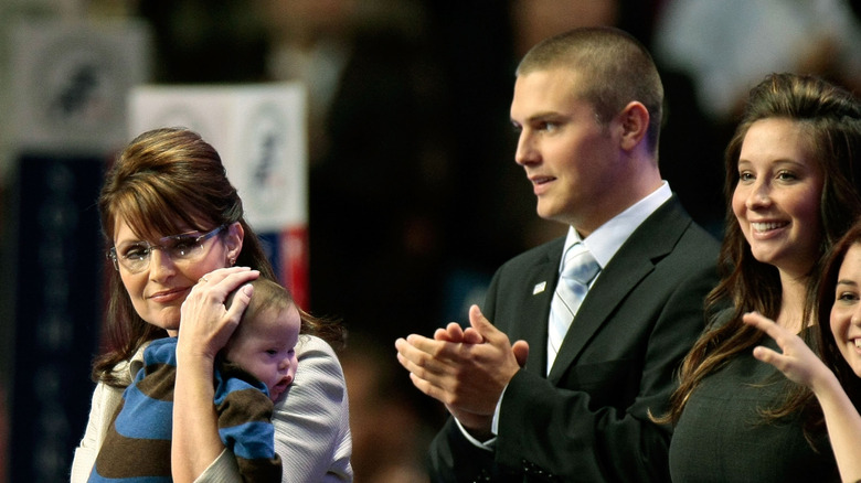 Track Palin with his family on stage.