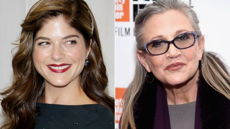 Selma Blair and Carrie Fisher in a split image
