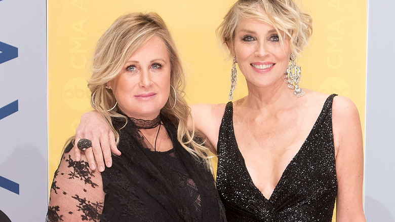 Sharon Stone and sister Kelly Stone smiling 