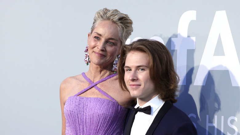 Sharon Stone and her son Roan smiling
