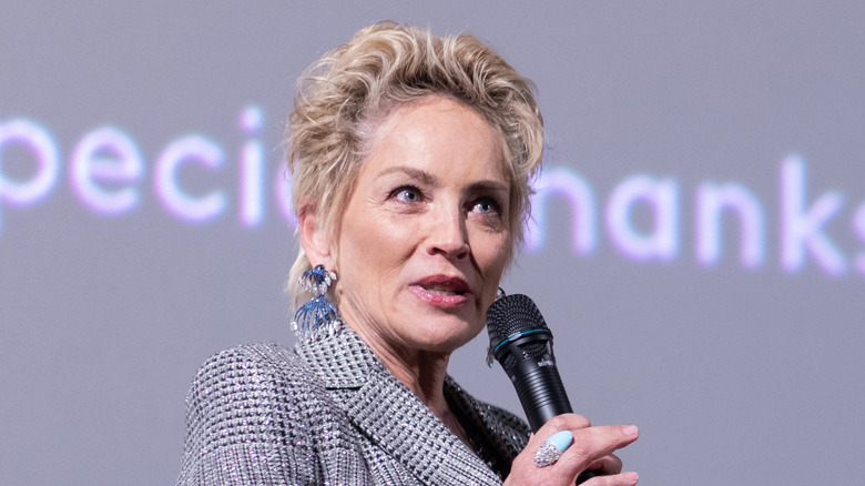 Sharon Stone speaking at an event