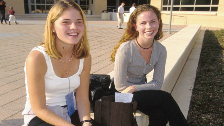 Jenna and Barbara Bush in front of the Bush Library