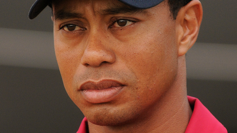 Tiger Woods looking concerned