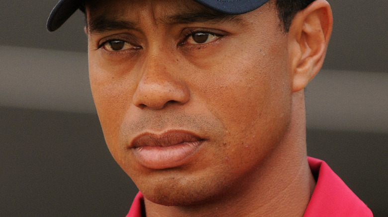 Tiger Woods looking concerned