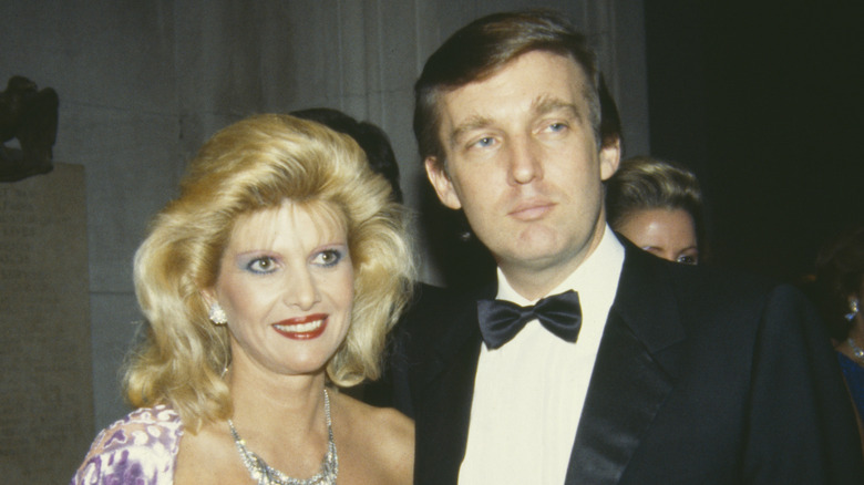 Ivana Trump and then-husband Donald Trump posing and smiling