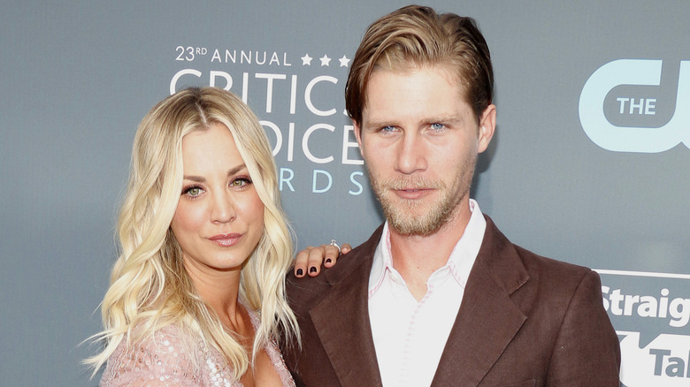 Kaley Cuoco and Karl Cook on a red carpet