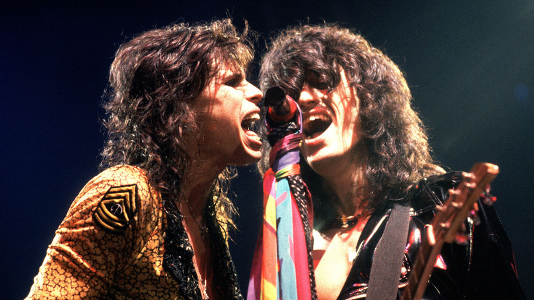 Steven Tyler and Joe Perry perform during the 1980s