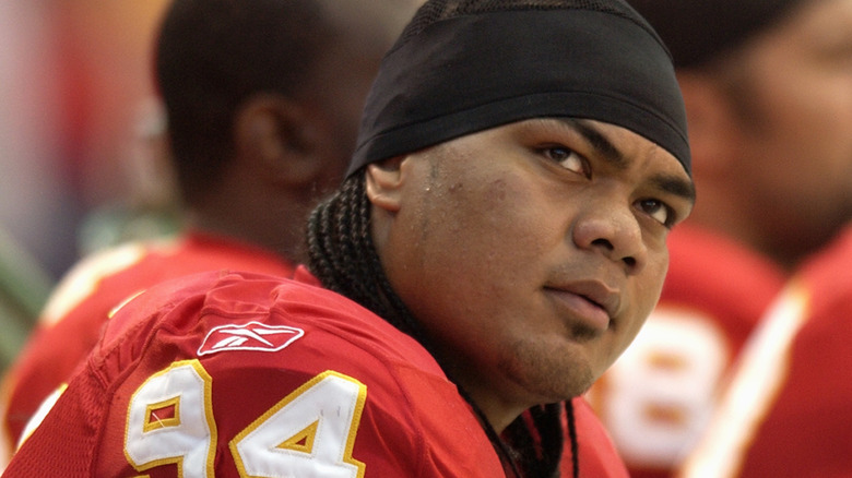 Junior Siavii sitting, looking up