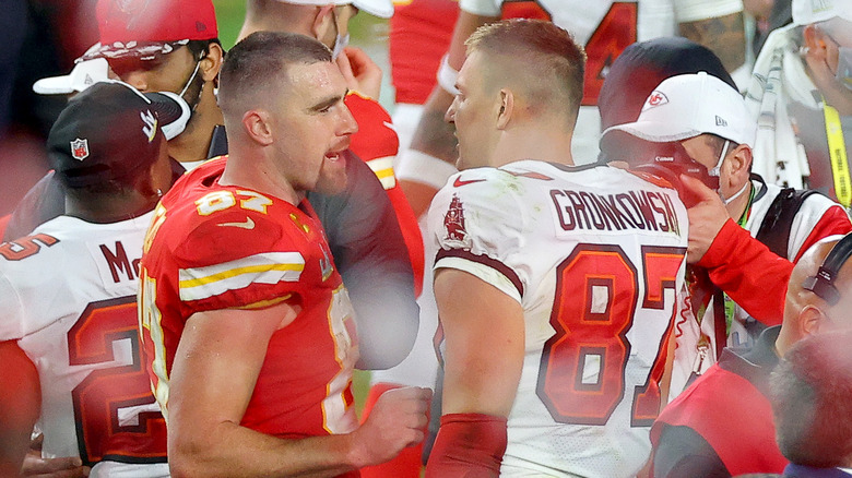 Rob Gronkowski and Travis Kelce uniforms