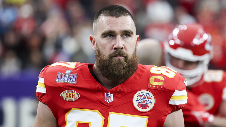 Travis Kelce glaring upward