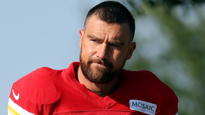Travis Kelce wearing his Kansas City Chiefs uniform