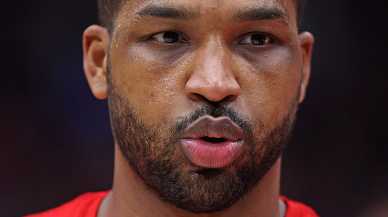 Tristan Thompson sweating on the basketball court