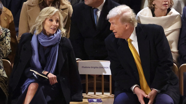 Jill Biden and Donald Trump speaking at Notre Dame Cathedral