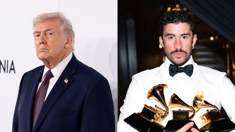 Donald Trump; Bad Bunny holding his Grammy trophies