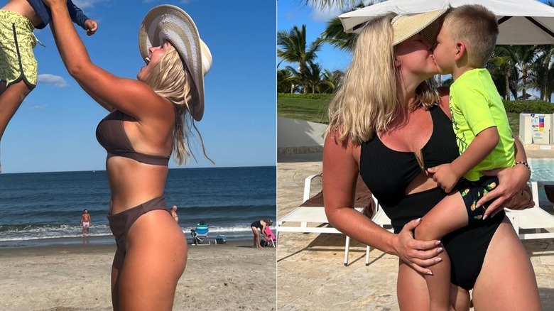 Karoline Leavitt in a swimsuit on the beach