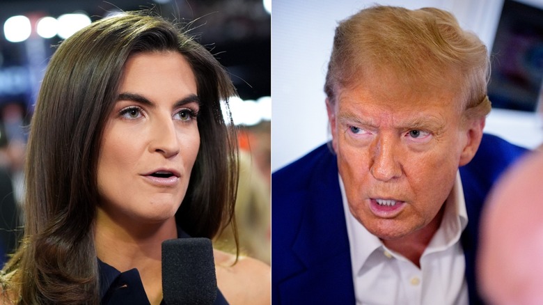 Split images of Kaitlin Collins and Donald Trump speaking