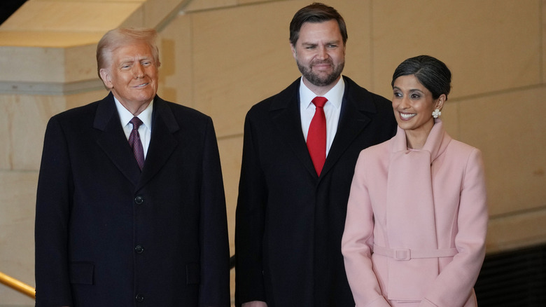Donald Trump, JD Vance, and Usha Vance standing