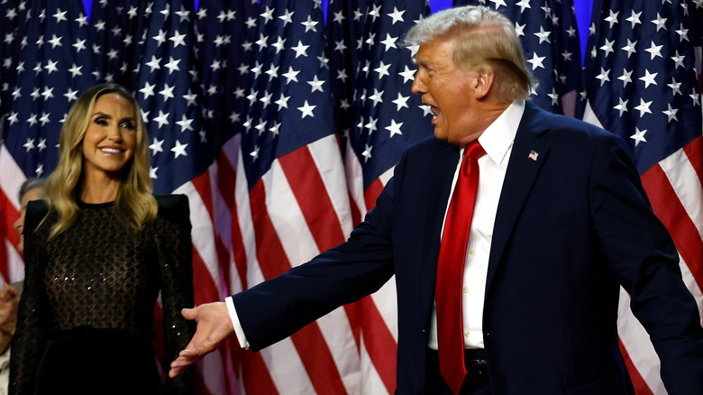 Donald and Lara Trump on stage on election night 2024.