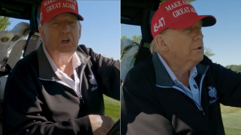 Donald Trump no makeup in golf cart