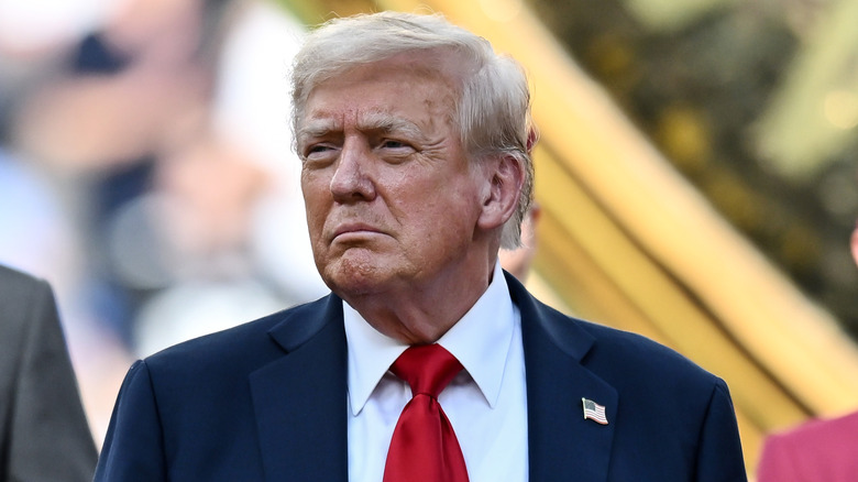 Donald Trump participating in the award ceremony the FIFA Club World Cup 2025 final match between Chelsea FC and Paris Saint-Germain at MetLife Stadium