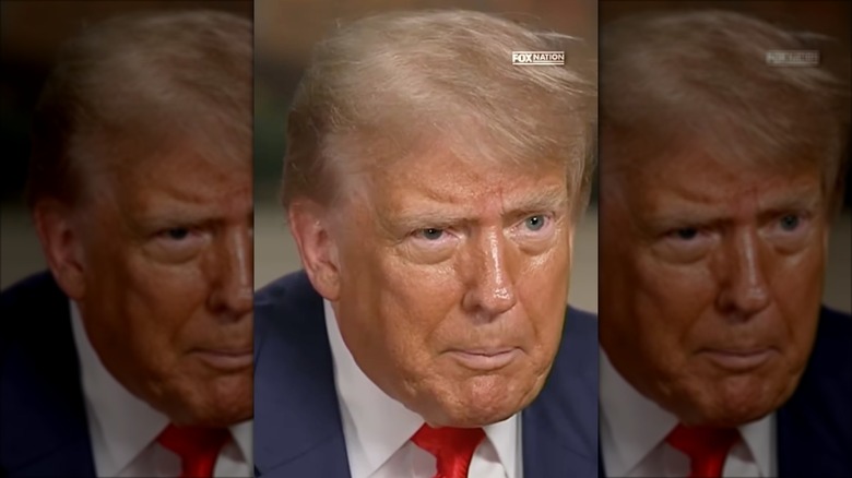 Donald Trump scowling mid-sentence