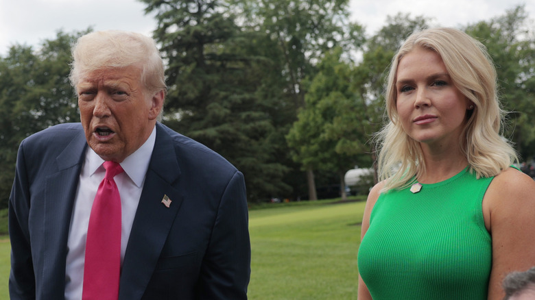 Donald Trump speaking at White House with Karoline Leavitt