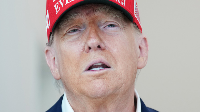 Donald Trump close-up wearing a red had