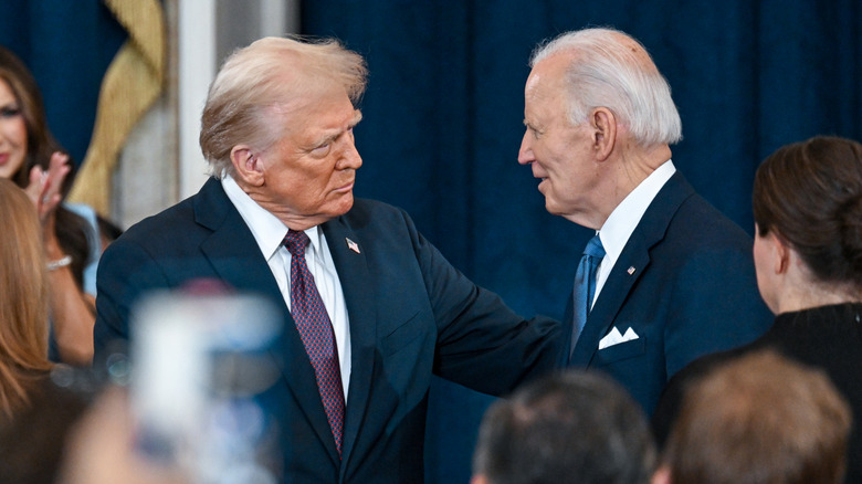 Donald Trump and Joe Biden having a conversation